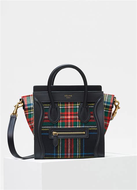 celine nano luggage bag tartan felt